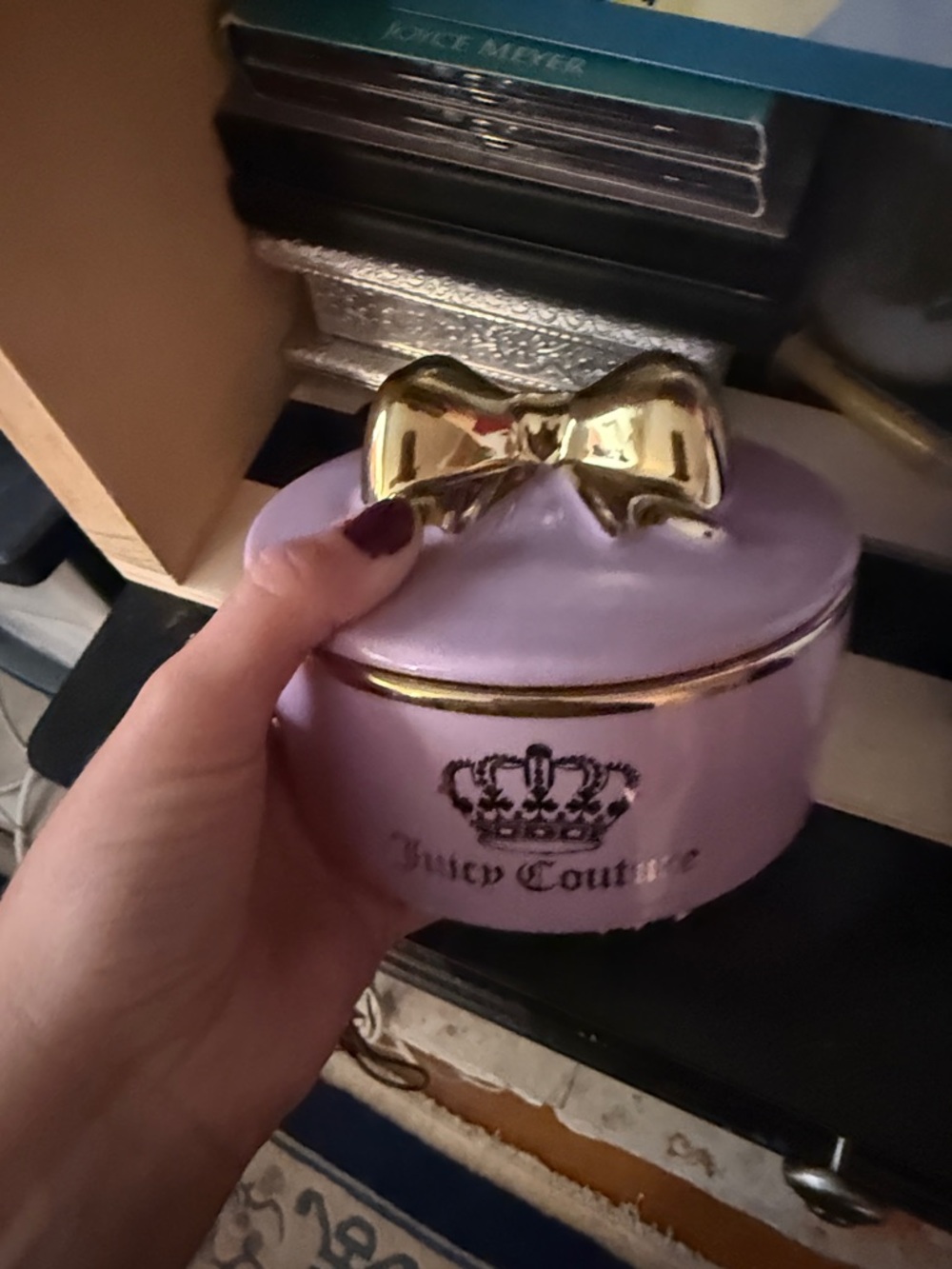 Juicy Couture Lavender Trinket Box with Gold Bow Accent